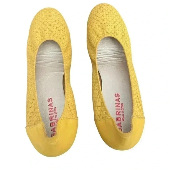 Sabrina London Yellow Nubuck Ballet Flats EU 40 US 9 Made in Spain Slip On - Picture 4 of 12